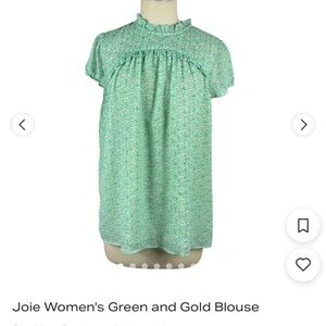 Joie Mint Green Floral Ruffle-Trim Blouse